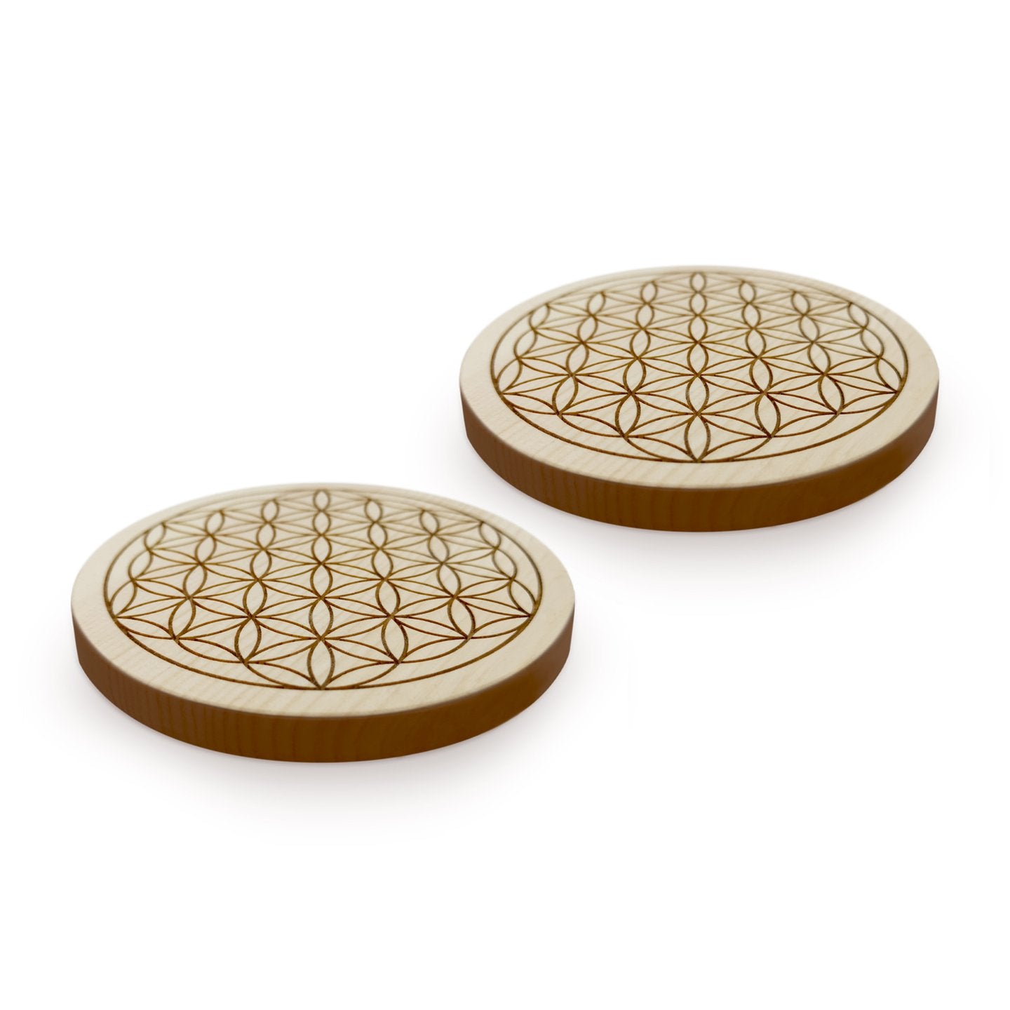 2er Set ZirbenUntersetzer für Glas “Blume des Lebens”