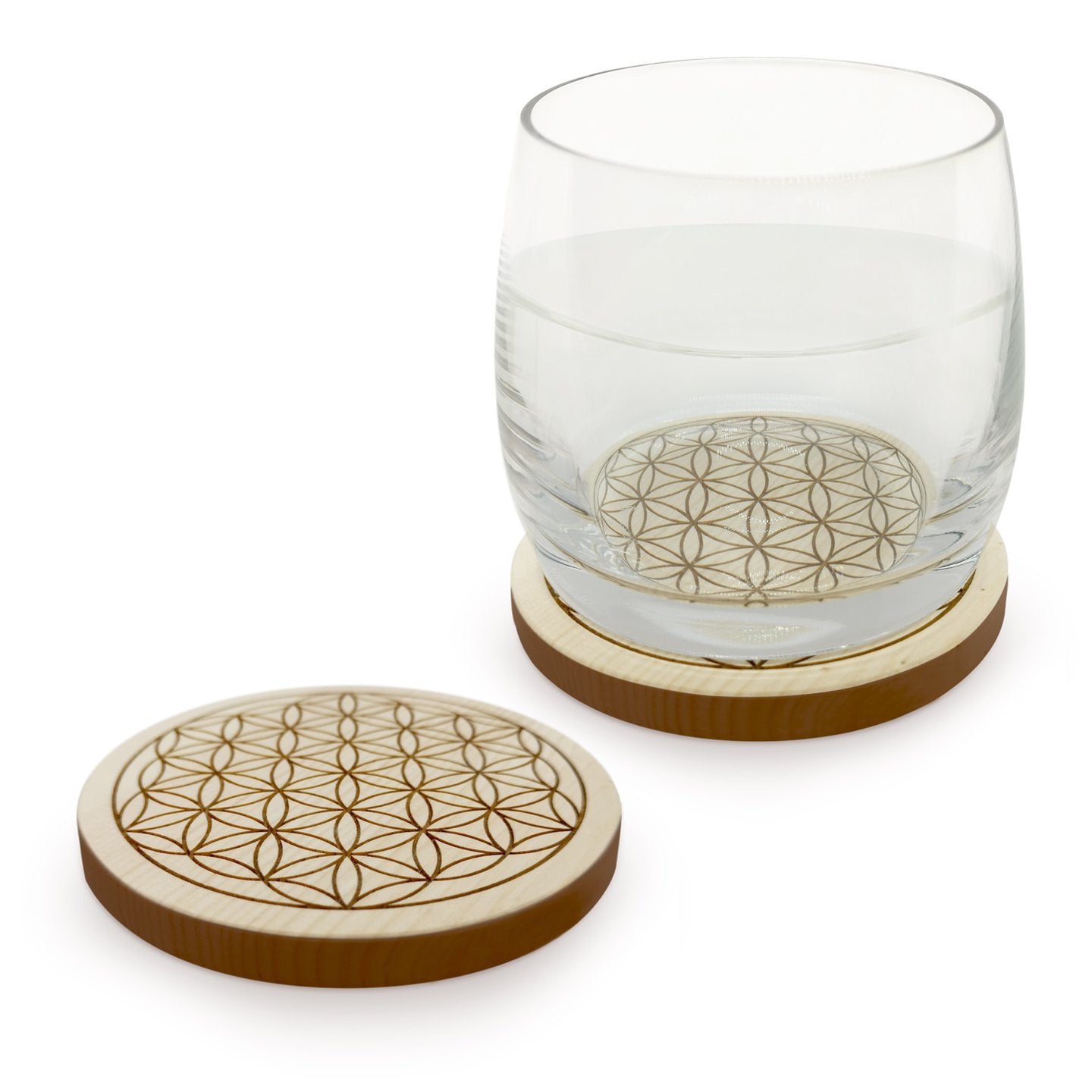 2er Set ZirbenUntersetzer für Glas “Blume des Lebens”