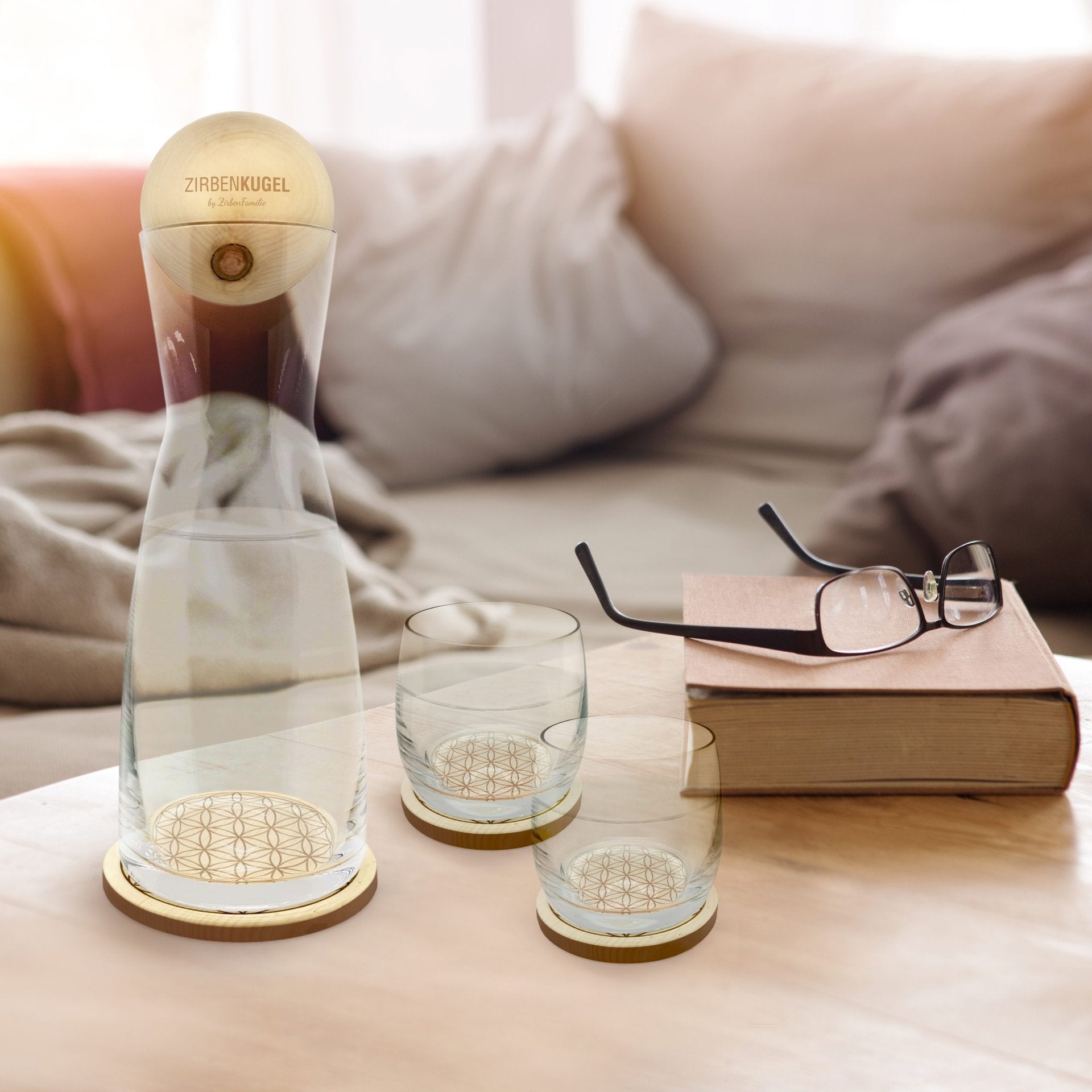 2er Set ZirbenUntersetzer für Glas “Blume des Lebens”