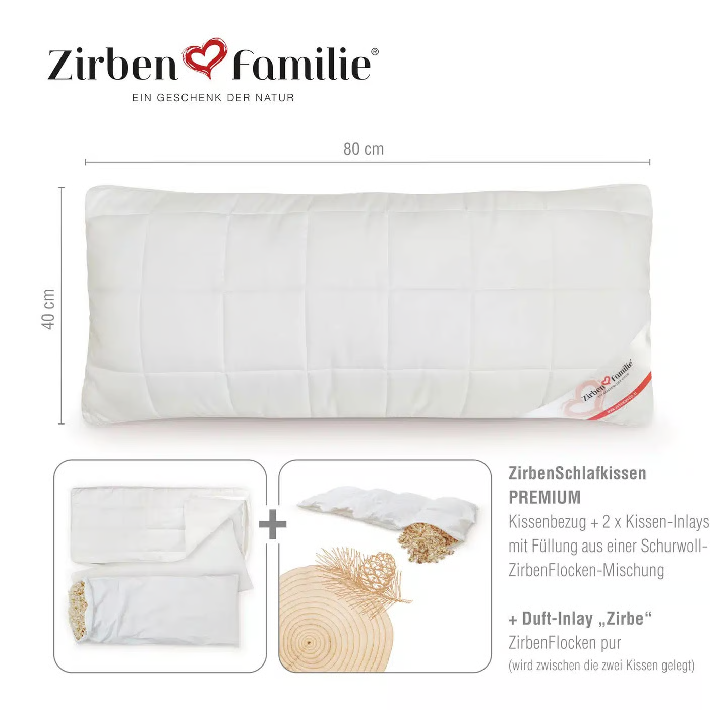 ZirbenSchlafkissen PREMIUM 40×80