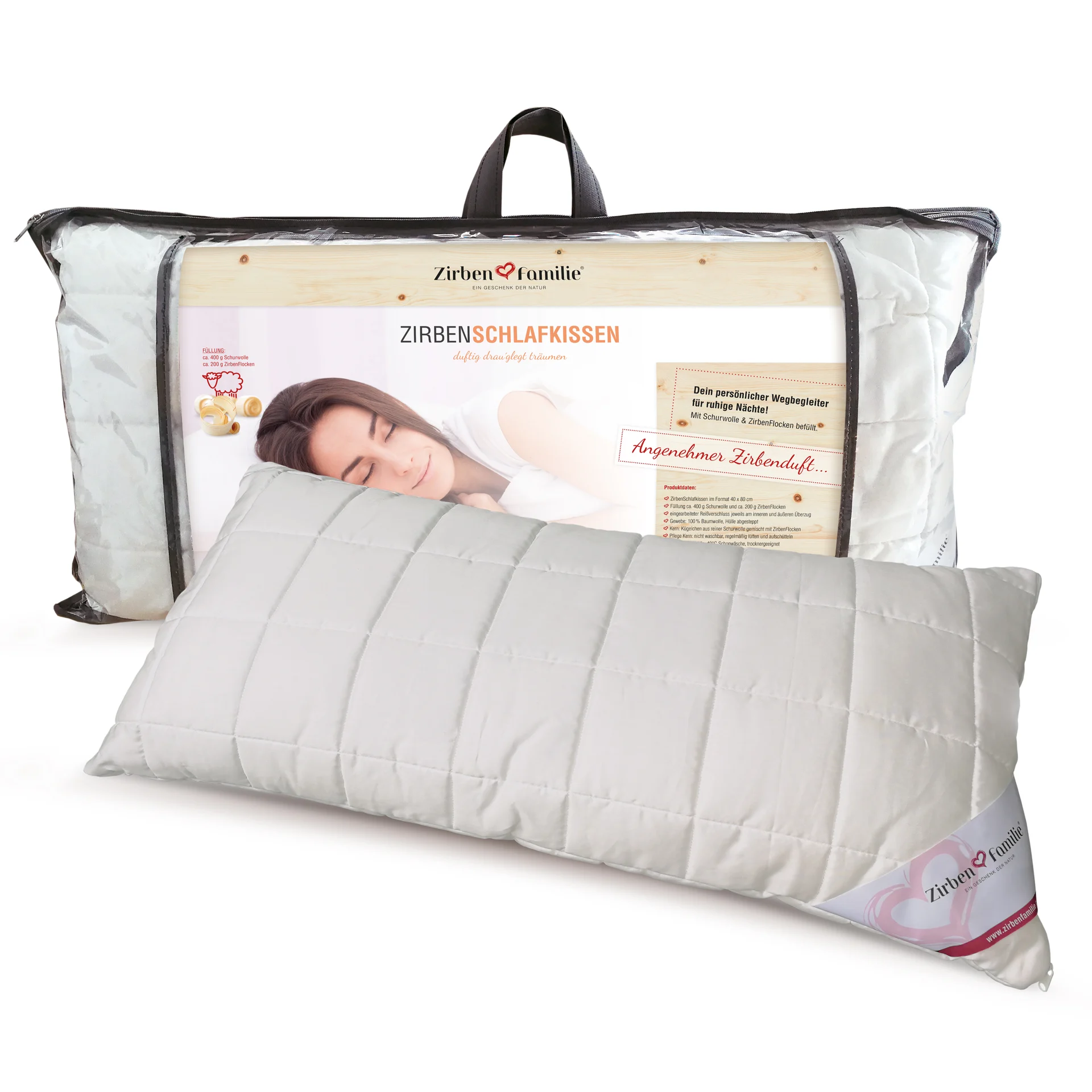 Zirbenschlafkissen Schurwolle mit Zirbe gemischt