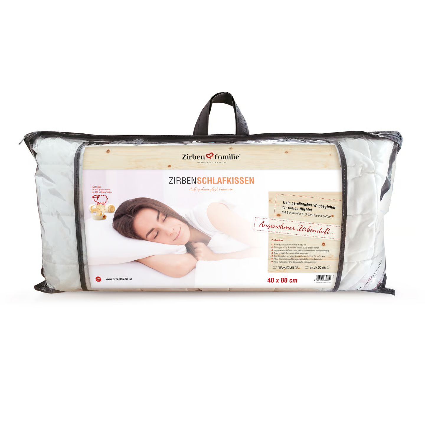 Zirbenschlafkissen Schurwolle mit Zirbe gemischt