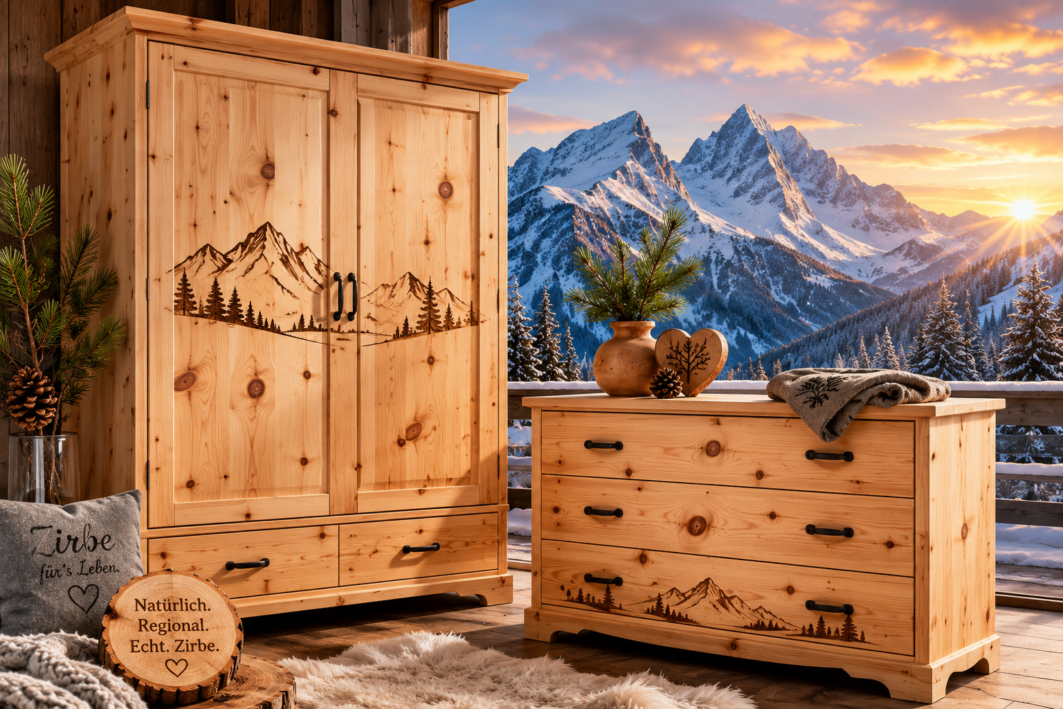 Zirbenschrank & Kommode ( Preis auf Anfrage )